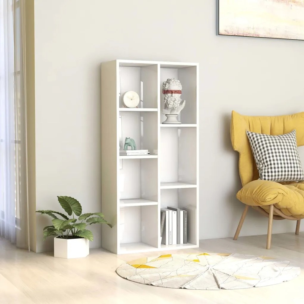 801113 vidaXL Bibliotecă, alb extralucios, 50 x 25 x 106 cm, PAL