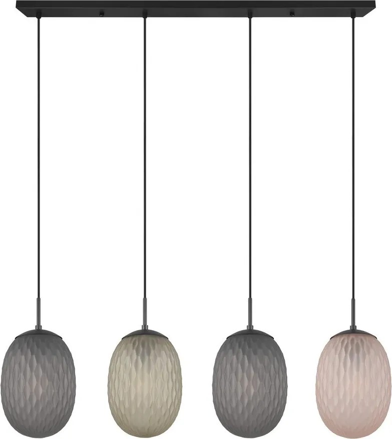 Lustră negru-mat cu abajur din sticlă Facette – Trio