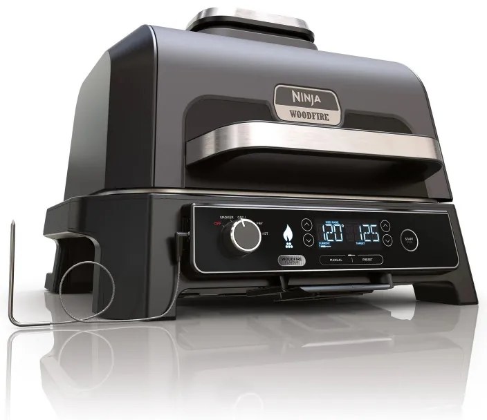 Gratar electric Ninja OG850EU, 1700W, 4 programe, 45x29 cm, 240°C, Ceramica Plocha, Tehnologie Woodfire, IPX4, Negru