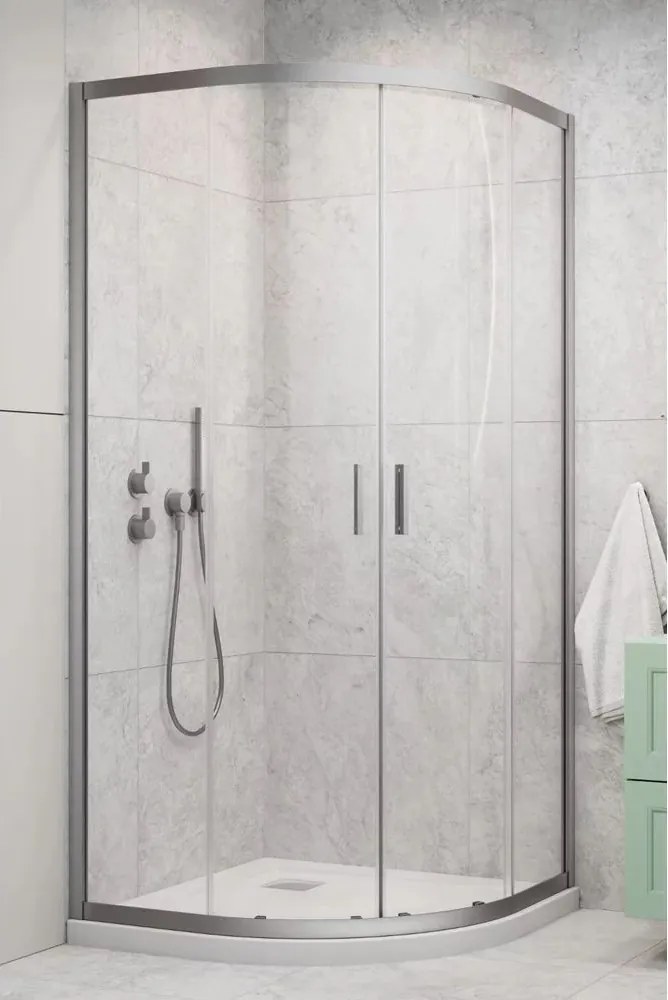 Cabina de dus semirotunda cu usi glisante Radaway Alienta 80x90 cm nichel periat-transparent