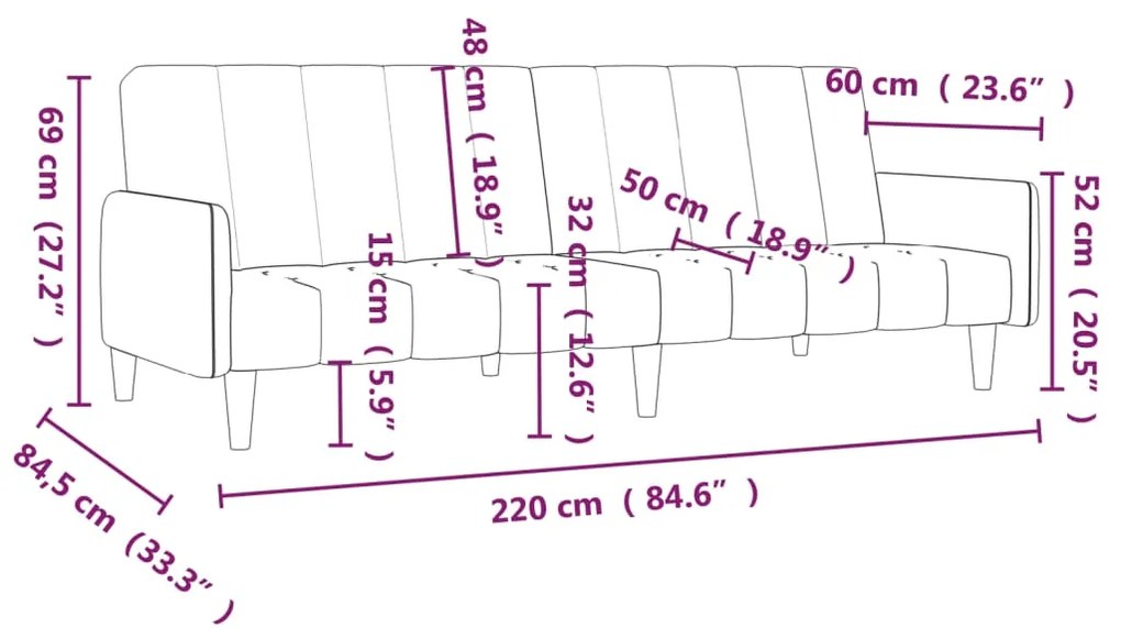 Canapea extensibila cu 2 locuri, maro, material textil Maro inchis, Fara suport de picioare