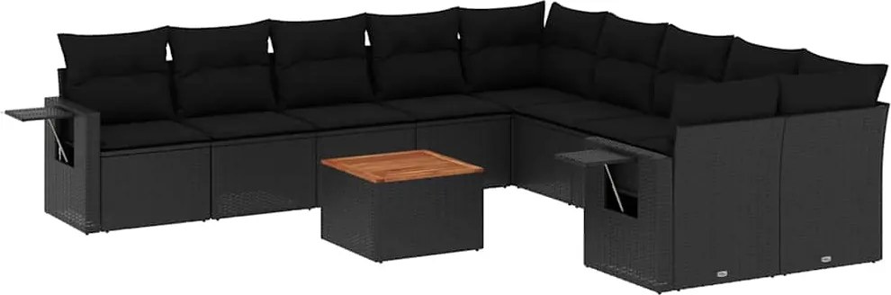 vidaXL Set canapele de grădină cu perne, 11 piese, negru, poliratan