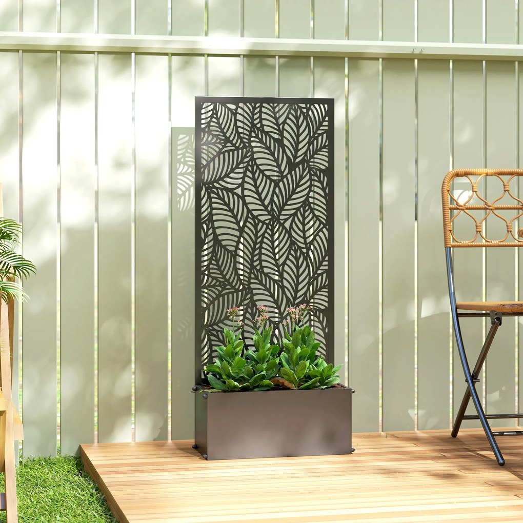 Outsunny Jardinieră cu spalier, ladă pentru flori, cu paravan, pentru plante cățărătoare, metal, 45 x 21,5 x 110 cm, negru | Aosom Romania