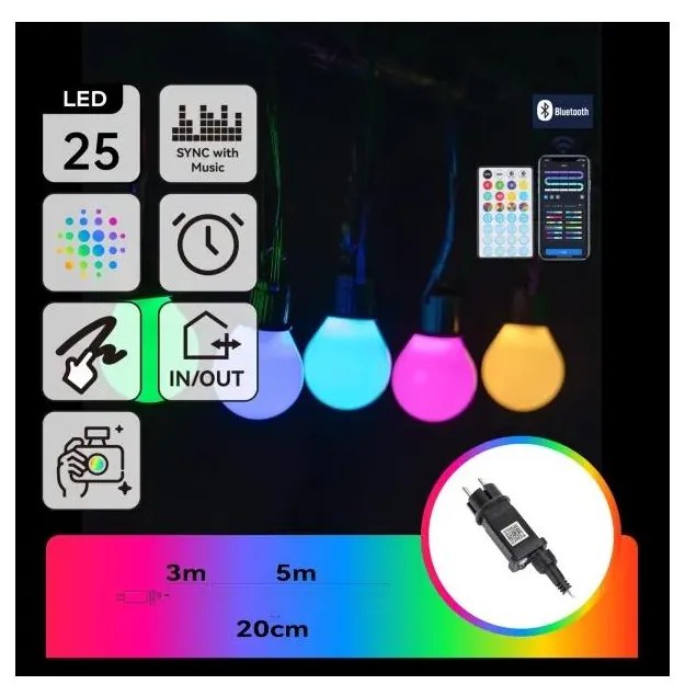 Aigostar - Ghirlandă inteligentă de exterior MESH LED RGBICW, 25x LED, 5 m, IP44 + telecomandă