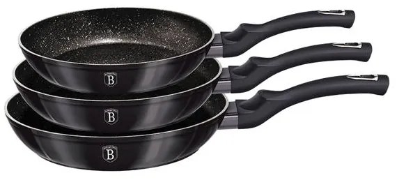 Set 3 tigai Carbon Pro Berlinger Haus BH 6903, marmorate, gri inchis, antiaderente, inductie