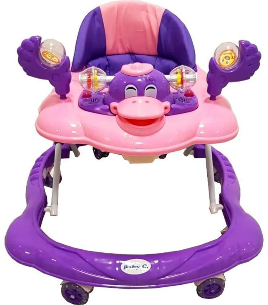 Premergator reglabil in 3 trepte NOVOKIDS™ Baby C, cu melodii, roti silentioase din silicon, Ratusca, Pliabil, Mov