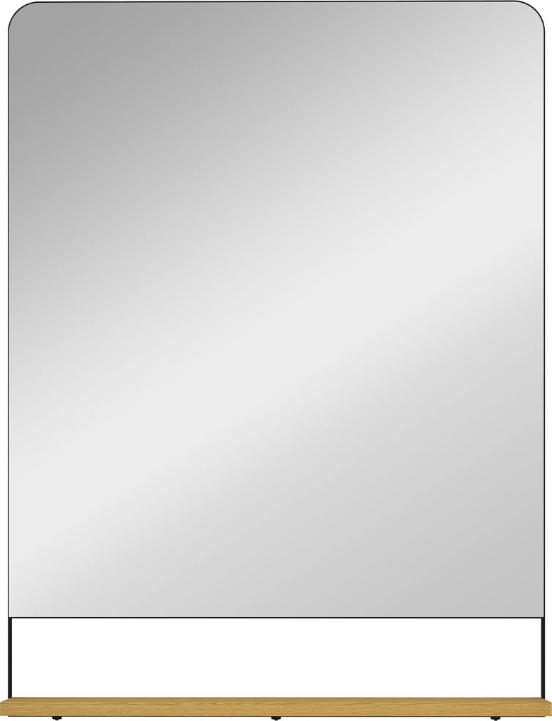 HOMCOM Oglindă de perete 80 x 60 cm cu raft din lemn, oglindă dreptunghiulară modernă cu ramă metalică, negru | Aosom Romania