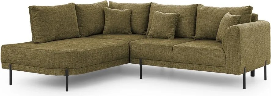 Colțar verde cu tapițerie din chenille (cu colț pe partea stângă/în formă de ”L”) Mauris – Ropez