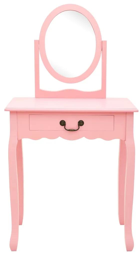 289331 vidaXL Masă toaletă cu taburet, roz, 65x36x128 cm, lemn paulownia, MDF