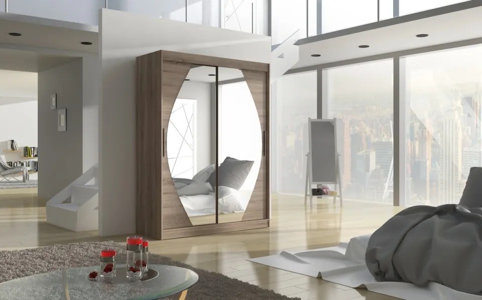 Dulap cu usi glisante si oglinda 150x200 cm, Alen, ADRK Furniture (Culoare: Trufă)