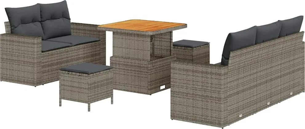 vidaXL Set de canapele pentru grădină cu pernă 8 pcs Gri poliratan