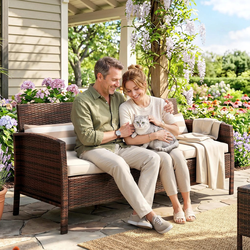 Outsunny Canapea de exterior cu 3 locuri, din ratan PE, cu perne confortabile și detașabile, 173x68x78 cm, maro | Aosom Romania