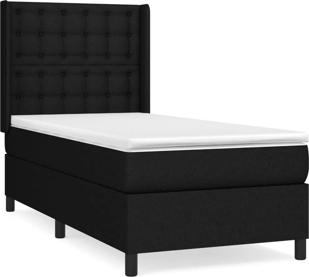vidaXL Pat box spring cu saltea, negru, 100x200 cm, textil