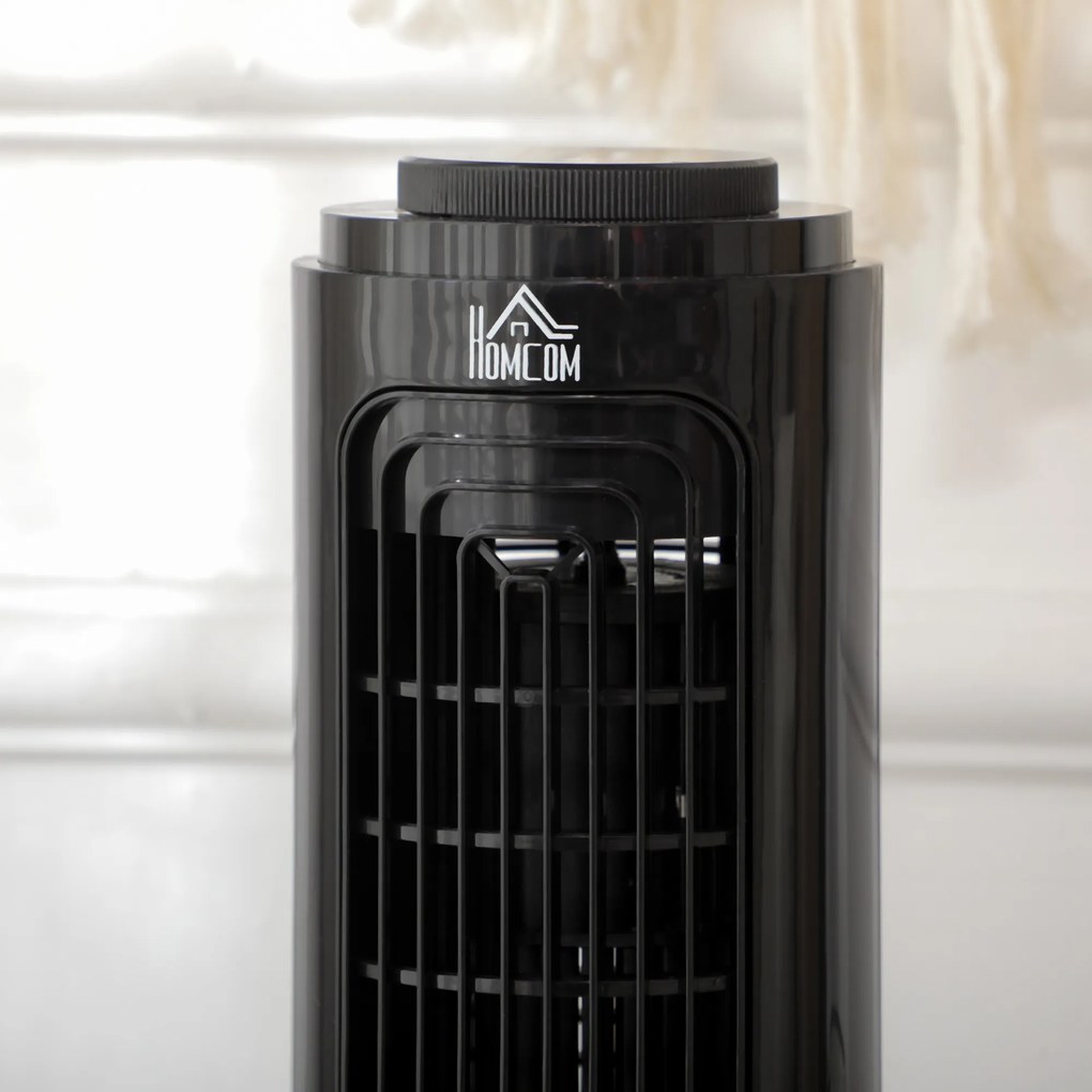 HOMCOM Ventilator Oscilant de Coloană, 3 Viteze, Design Compact, ABS și Cupru, Negru | Aosom Romania