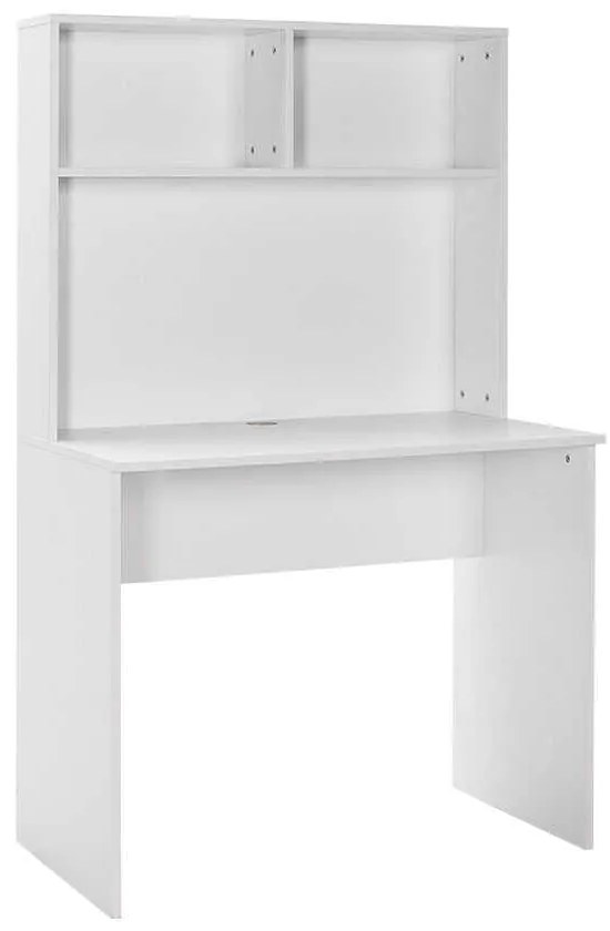 Birou Adore White cu biblioteca, Alb, 90x148x52 cm