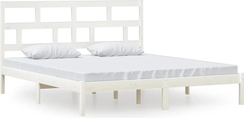 vidaXL Cadru de pat Super King, alb, 180x200 cm, lemn masiv