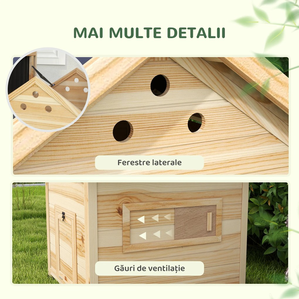 PawHut Căsuță pentru Rațe de Exterior, Adăpost pentru Rațe cu Rampă, Podea Detașabilă, Acoperiș Înclinat și Orificii de Ventilație, 78x90x92 cm, Lemn | Aosom Romania
