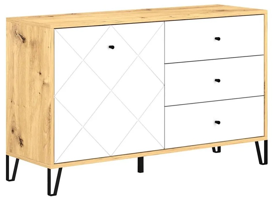 Comodă SULA, stejar artisan/albă