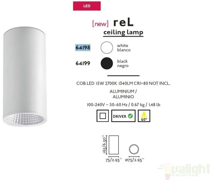 Plafonier, spot alb cu iluminat LED, REL-P 64198