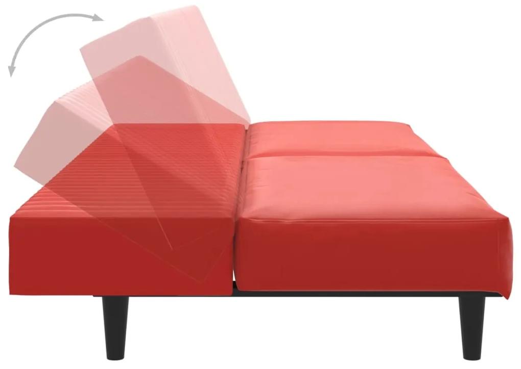 Canapea extensibila cu 2 locuri, rosu, piele ecologica Rosu, Fara scaunel pentru picioare Fara scaunel pentru picioare