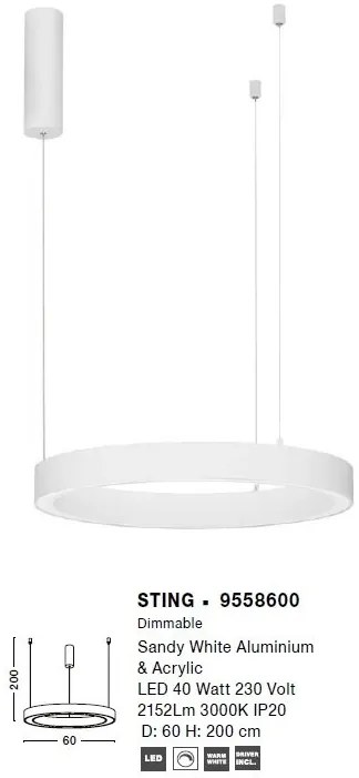 Lustra LED suspendata design circular STING White 60cm
