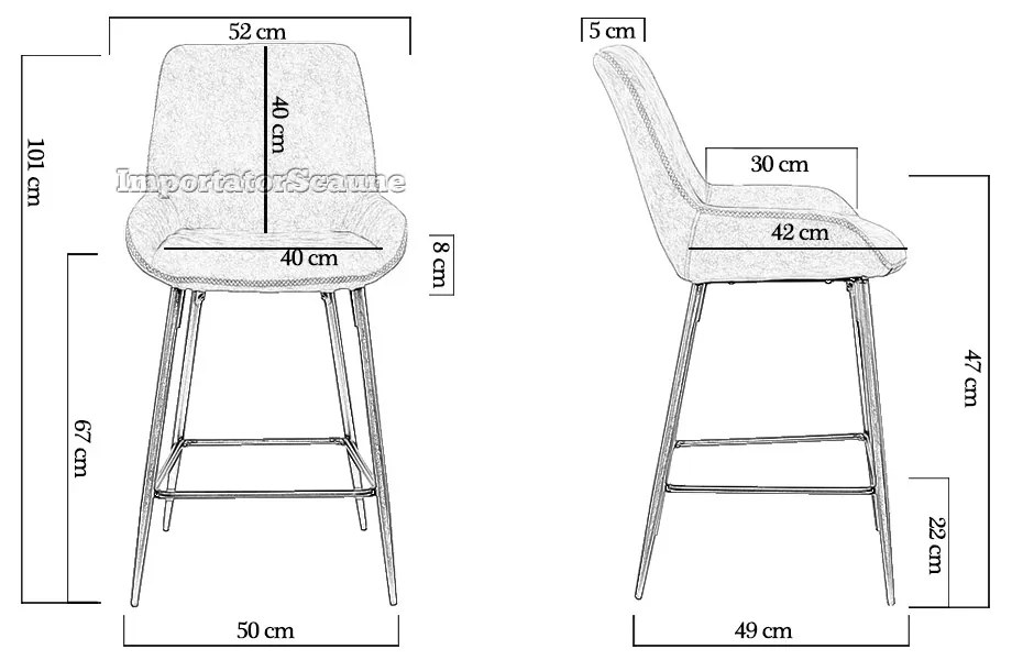 Scaun de bar fix din piele sintetică gri si cadru metalic ABS 146