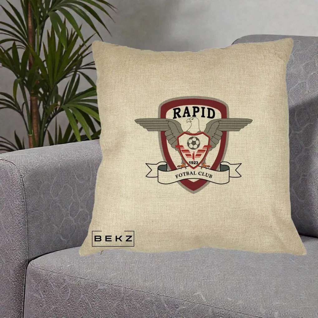 Perna Personalizata Rapid Fotbal Club 1923, 40x40 cm, Crem, Husa Detasabila, Perna Inclusa, BEKZ®