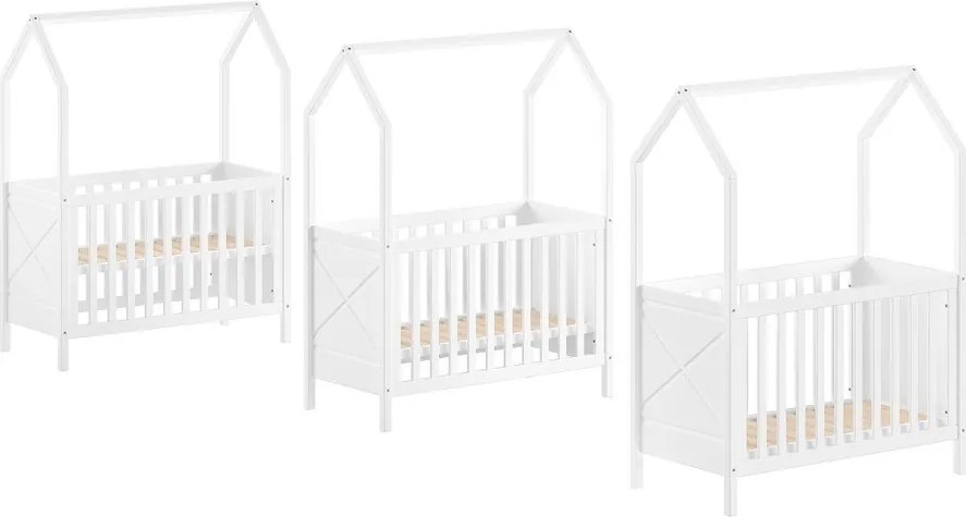 Pătuț alb din lemn de pin cu înălțime reglabilă 60x120 cm Scott – Vipack