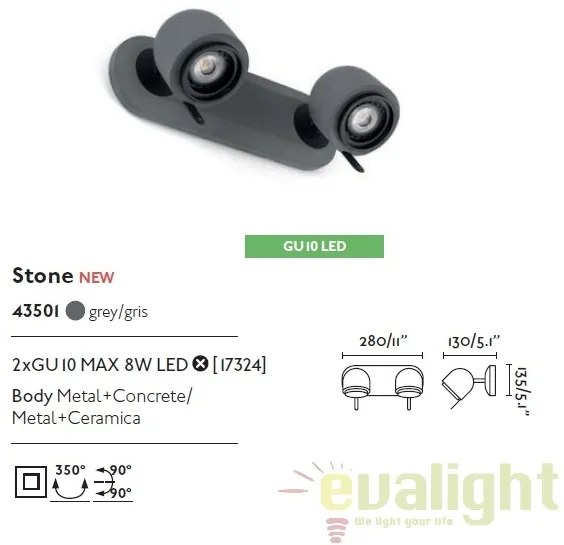 Aplica perete cu 2 spoturi directionabile STONE-2 gri 43501