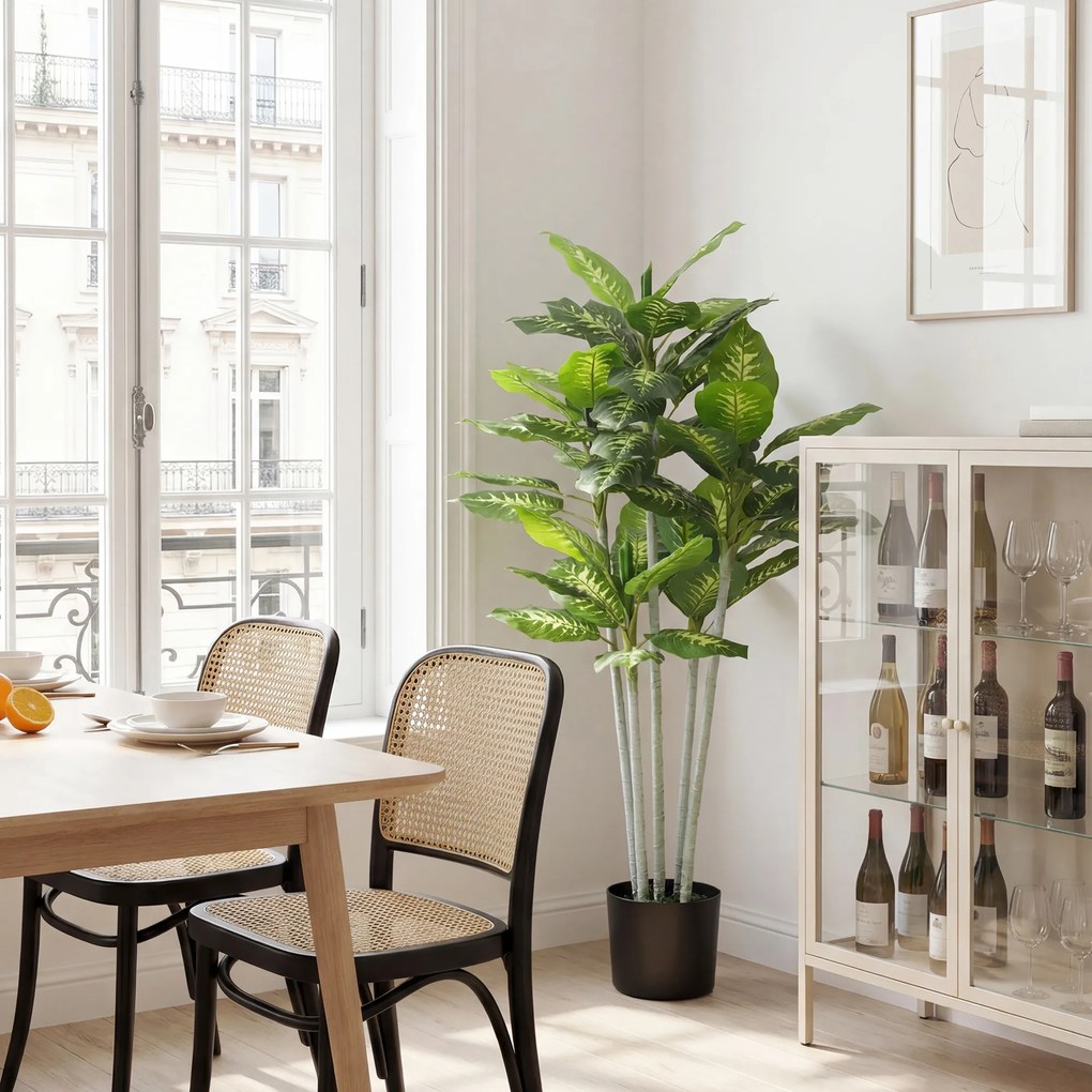 HOMCOM Plantă artificială Calathea înălțime 150 cm ghiveci din ciment 53 frunze - interior | Aosom Romania