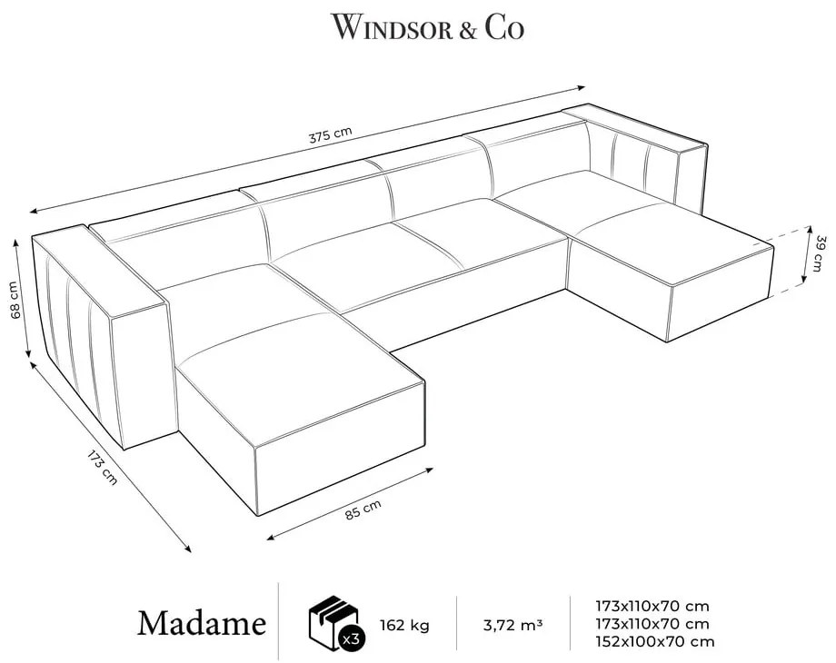 Colțar maro deschis cu tapițerie din piele (în formă de "U") Madame – Windsor &amp; Co Sofas