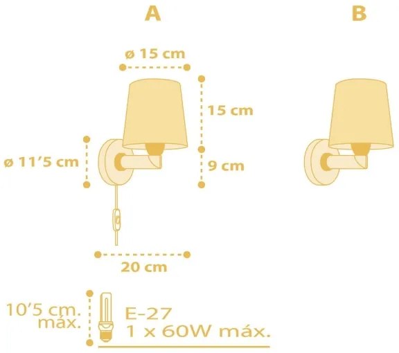 Aplică pentru copii STAR LIGHT 1xE27/60W/230V galbenă Dalber 82219A