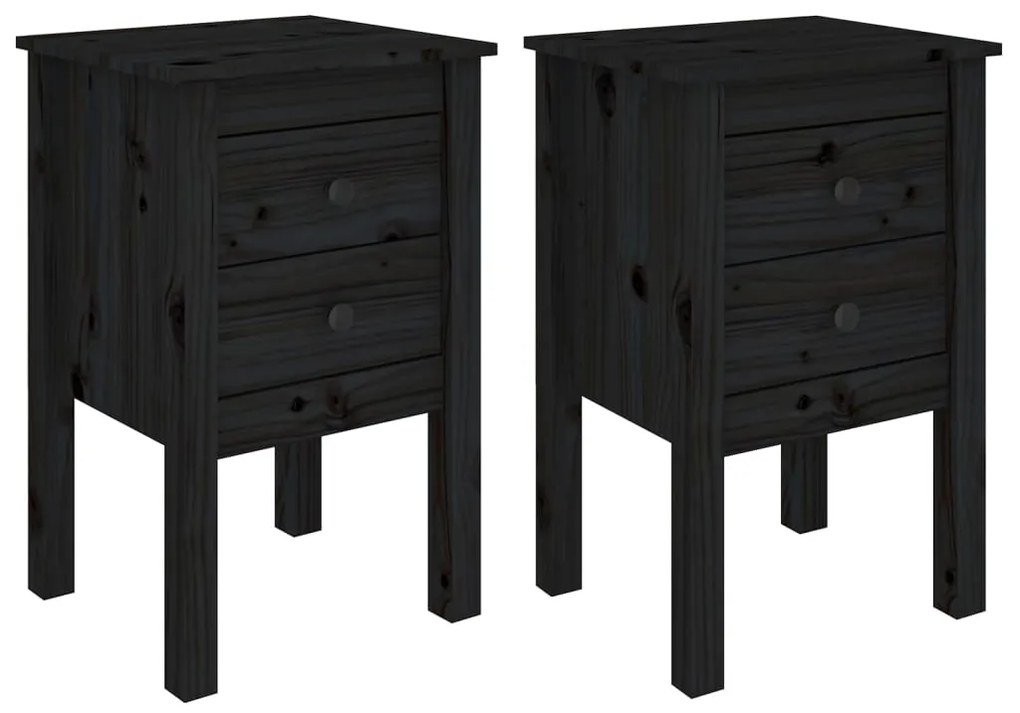 813698 vidaXL Noptiere, 2 buc., negru, 40x35x61,5 cm, lemn masiv de pin