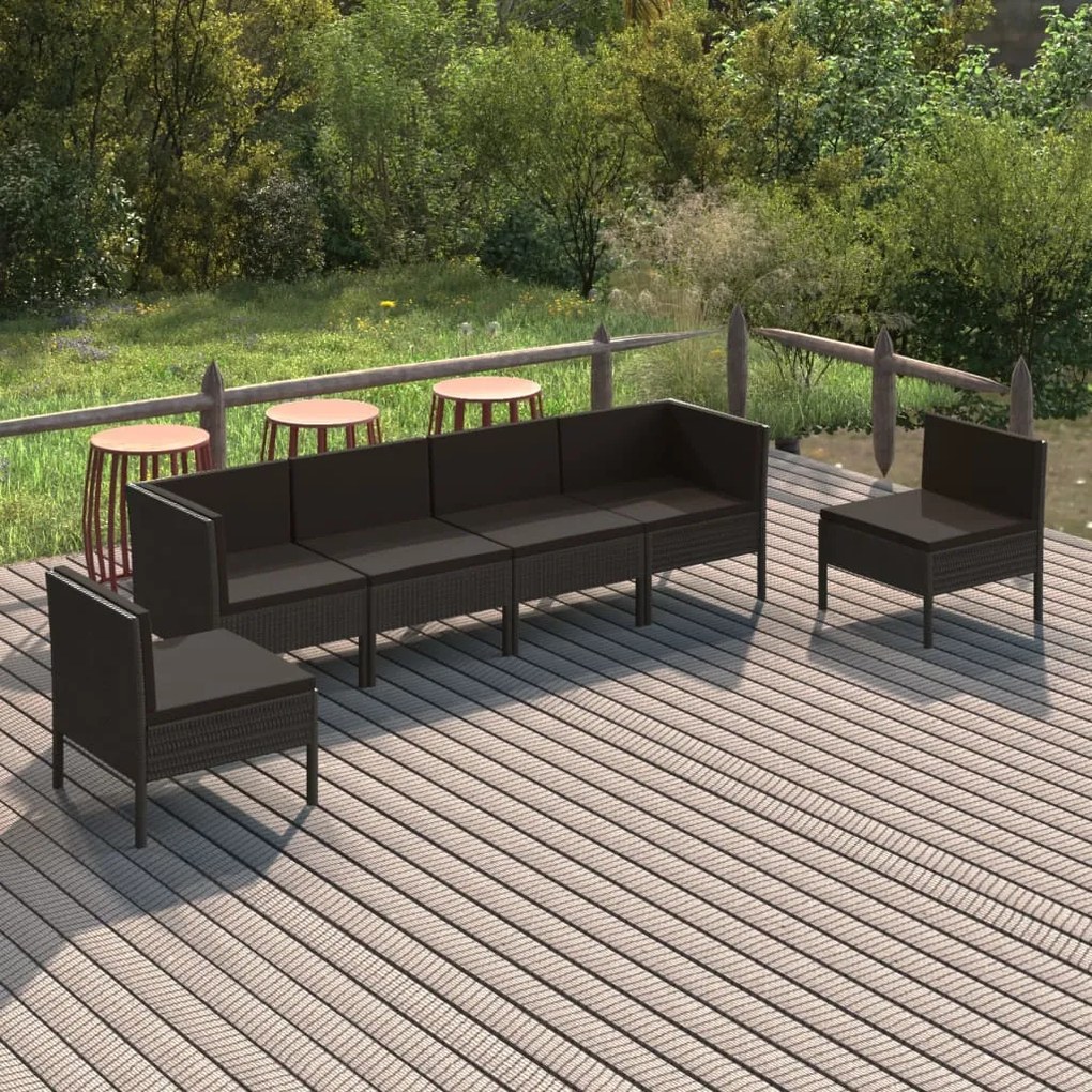 3094349 vidaXL Set mobilier de grădină cu perne, 6 piese, negru, poliratan