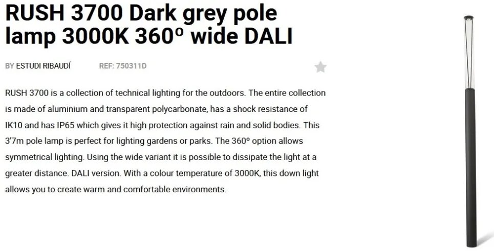 Stalp LED iluminat exterior simetric 360º wide IP65 RUSH 370cm 3000K DALI