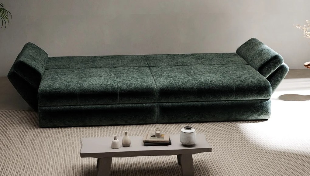 Canapea extensibilă dumonde cu ladă de depozitare si sezut confortabil din spuma high-density, Loana Euphoria Verde 300x100 cm