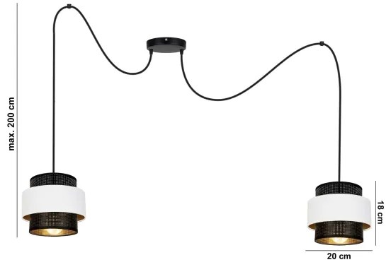 Lustră pe cablu NESS 2xE27/60W/230V neagră/albă