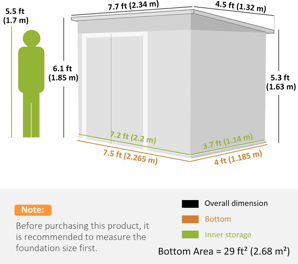 Outsunny Șopron de grădină exterior 2,7 m² 234x132x185 cm cu trei uși, încuietoare și fante de ventilație, verde | Aosom Romania