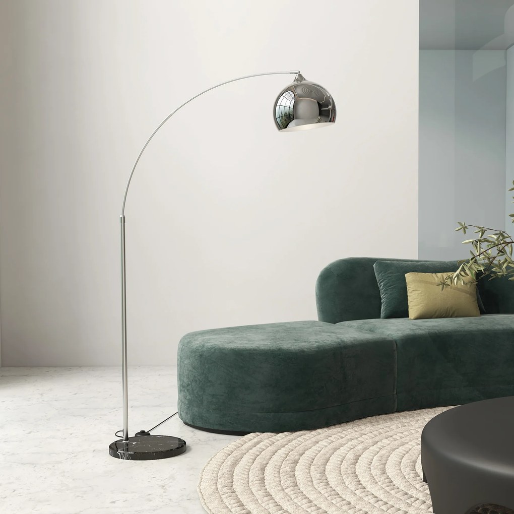 HOMCOM Lampă de podea vintage în arc cu bară ajustabilă, întrerupător de picior, soclu E27, argintiu | Aosom Romania