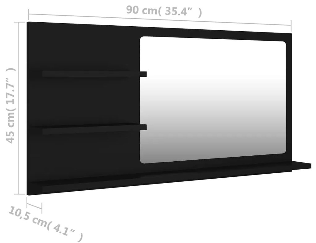 Oglinda de baie, negru, 90 x 10,5 x 45 cm, PAL Negru