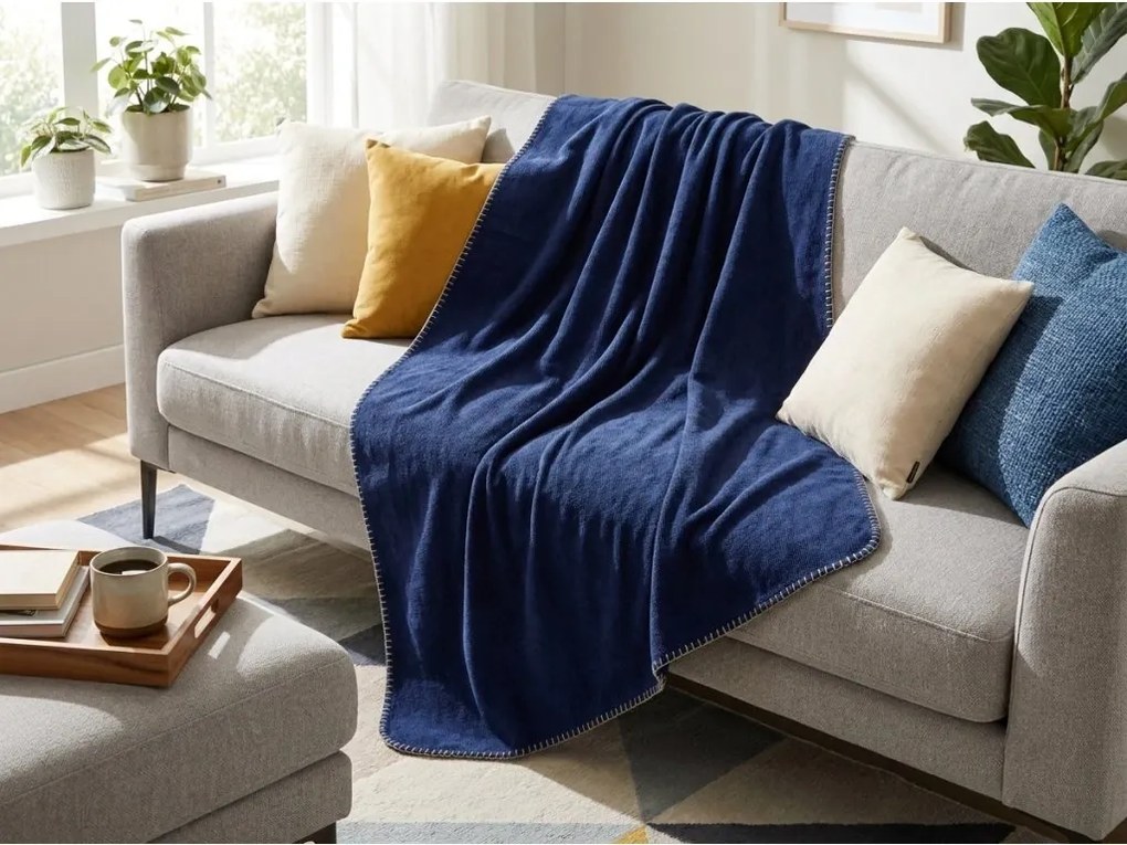 Patura fleece STRIA, albastru marin Dimensiune: 150 x 200 cm