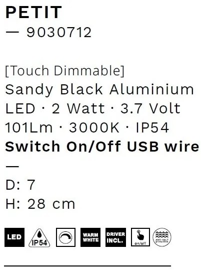 Veioza/Lampa de masa LED portabila exterior IP54 PETIT negru