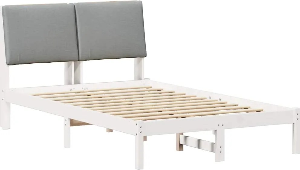 vidaXL Cadru de pat Alb și gri deschis 135 x 190 cm Lemn masiv de pin