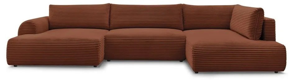 Colțar cărămiziu extensibil/cu spațiu de depozitare cu tapițerie din catifea reiată (cu colț pe partea dreaptă/în formă de "U") Lucien – Bobochic Paris