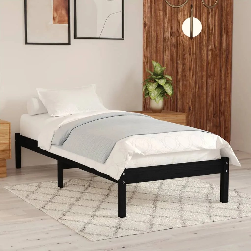 809986 vidaXL Cadru de pat single, negru, 90x190 cm, lemn masiv