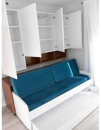 Set pat cu lada de depozitare, birou, raftururi si canapea - COMPACT TWIN SET(90X200)