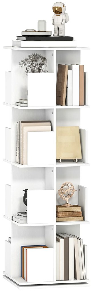 HOMCOM Bibliotecă rotativă cu 4 niveluri, etajeră de depozitare cu 16 compartimente, 39 x 39 x 128,3 cm, alb | Aosom Romania