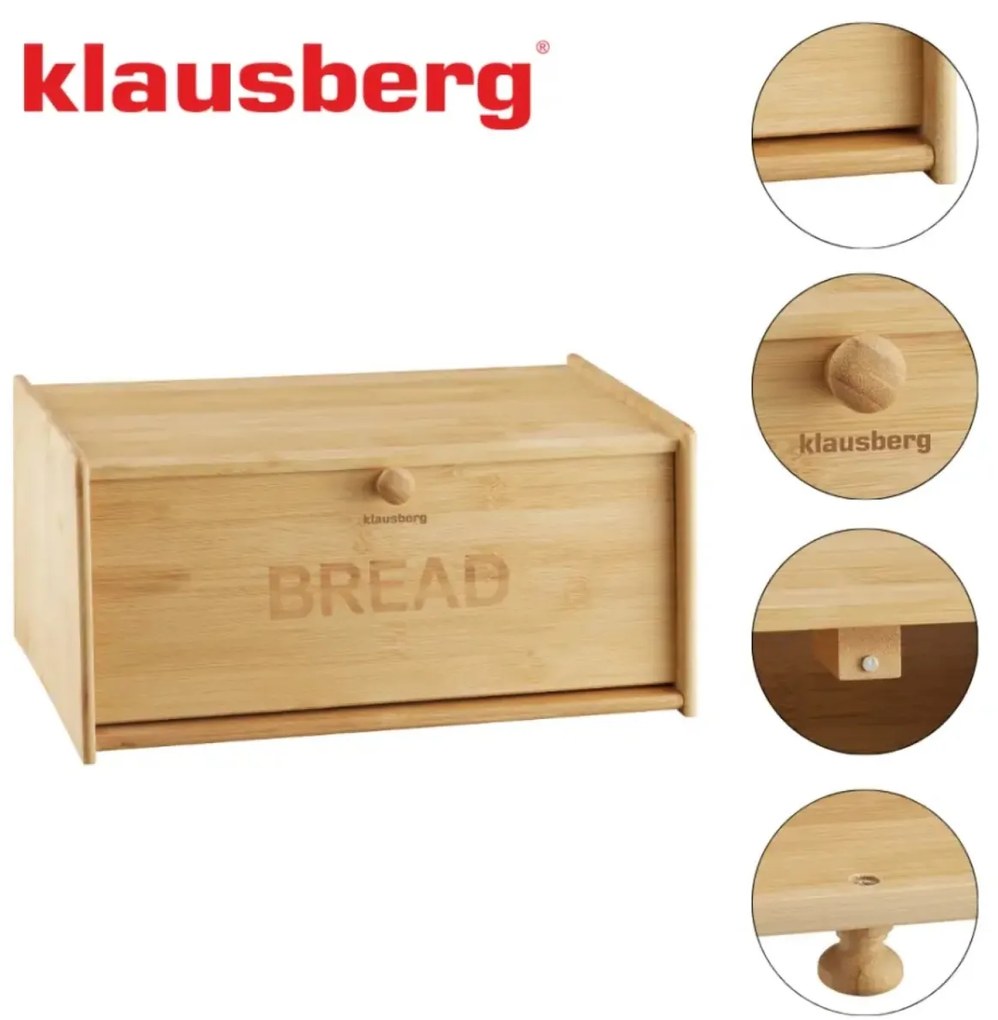 Cutie pentru pâine din bambus, 39.5×24.5×18 cm, Klausberg KB-7933