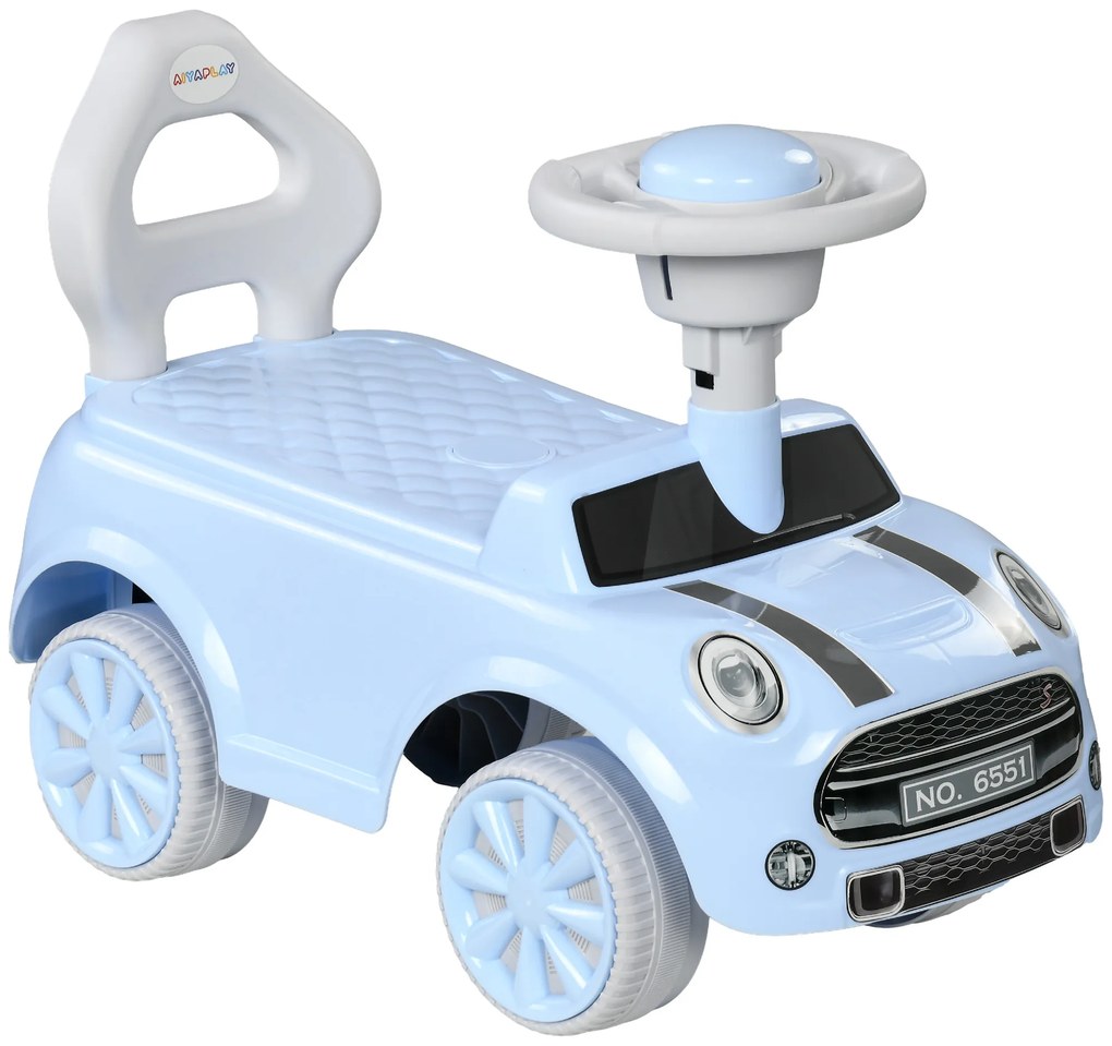 AIYAPLAY Mașinuță de împins pentru copii, protecție anti-răsturnare, spătar, claxon, scaun antiderapant, albastru deschis | Aosom Romania