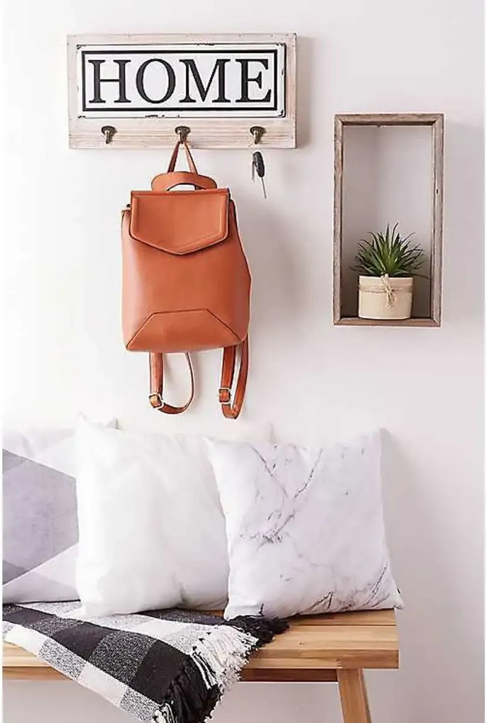 Cuier hol cu 3 agatatori din lemn Home Homs, 35 x 25 cm, maro rustik